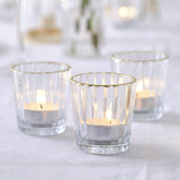Glass Tea Light Candle Holders with Gold Trim 3pk